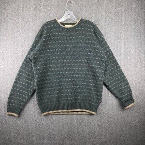 Woolrich Sweater Mens Medium Green Fair Isle Wool Crewneck Outdoor Pullover